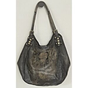 Lusher Soft and Slouchy Hobo Stone Washed Black Raw Onyx Italian Leather Studded